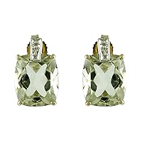 Green Amethyst Cushion Shape Gemstone Jewelry 10K, 14K, 18K Yellow Gold Stud Earrings For Women/Girls