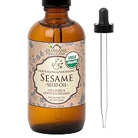 Sesame Seed Oil, USDA Certified Organic, Untoasted, Unrefined Virgin, 100% Pure & Natural, Cold Pressed, in Amber Glass Bottle w/Glass Eye dropper, Sourced from Mexico (4 oz (Large))