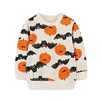 Kids Thermal Shirt for Kids Boys Girls Cute Pumpkin Bat Print Crew Neck Pullover Long Sleeve T Shirts for Toddler Boys