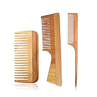 Neem Wooden Comb | Hair comb set combo for Women & Men | Kachi Neem wood Comb Kangi hair comb set for women | Wooden Comb for women hair growth |Kanghi for Hair (Pack of 3)
