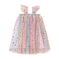 Toddler Girls Fly Sleeve Rainbow Tie Dye Tulle Princess Dress Dance Party Dresses Clothes Kids Pageant Gown