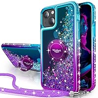 Silverback for iPhone 15 Case, Moving Liquid Holographic Sparkle Glitter Case with Kickstand, Girls Women Bling Diamond Ring Protective Case for iPhone 15 6.1''- Purple