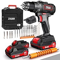 ZHJAN 20V Cordless Drill,40Nm Electric Power Drill Driver,High-Power Motors/2 Batteries 1300mAh/25+2 Torque/2 Speed/LED Lights/Carrying Case, Battery Drill for Home and Garden