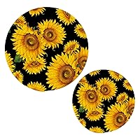 Sunflower on Black Trivets for Hot Dishes Pot Holders Set of 2 Pieces Hot Pads for Kitchen Cotton Round Trivets for Hot Pots and Pans Placemats Set for Kitchen Countertops Decor
