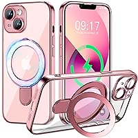 Magnetic for iPhone 13 Case with Invisible Stand[Compatible with MagSafe][Full Camera Lens Protector][Military Drop Protection] Shockproof Not Yellowing Clear Soft Slim for Women Men, Pink