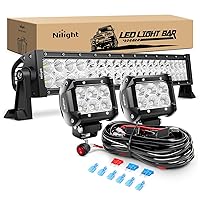 Nilight - ZH004 22Inch 120W Spot Flood Combo Led Light Bar 2PCS 4Inch 18W Flood LED Pods Fog Lights with 16AWG Wiring Harness Kit-3 Leads,2 Years Warranty