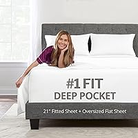 Extra Deep Pocket King Bed-Sheets – 4-Piece Includes: 18”-21” Inch Super Extra Deep Pocket Fitted Sheet – Oversize Flat Sheet – 2 Zipper Closure Pillowcases – Perfectly Fit – King Size – Bright White