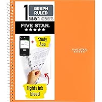 Five Star Spiral Notebook + Study App, 1 Subject, Graph Ruled Paper, Fights Ink Bleed, Water Resistant Cover, 8-1/2