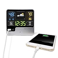 AcuRite 01129M Alarm Clock with USB Charger & Weather Station, Black