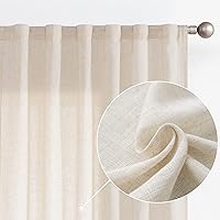 jinchan Linen Beige Curtains 96 Inches Long for Living Room Farmhouse Rod Pocket Back Tab Light Filtering Window Drapes for Bedroom Curtains Crude 2 Panels