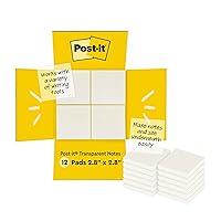 Post-it Transparent Notes, Clear Sticky Notes to Markup Textbooks and Planners Safely, Minimalist Aesthetic School Supplies for College Students, Stationery Artists, and More, 3x3 in, 12 Pads