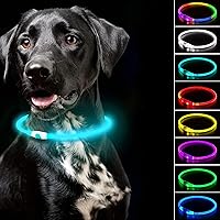 Mulicolored LED Dog Collar - 7 Colors in One Collar with Flashing Options - 15 Modes Total - Fast Charging USB-C - Charging Cord Included - Waterproof Collar Can Be Cut to Fit All Dog Sizes