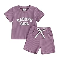 2Pcs Newborn Baby Girl Outfits Daddy's Girl Knitted Short Sleeve T-Shirt Tops Shorts Pants Set Toddler Summer Clothes