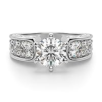 Kiara Gems 10 CT Round Colorless Moissanite Engagement Ring for Women/Her, Wedding Bridal Ring Sets, Eternity Sterling Silver Solid Gold Diamond Solitaire 4-Prong Sets, for Her