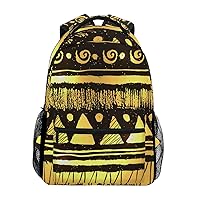 ALAZA African Print Gold And Black Color Grunge Gepmetric Stylish Large Backpack Personalized Laptop iPad Tablet Travel School Bag with Multiple Pockets