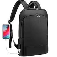 LOVEVOOK Slim Laptop Backpack for Men, Lightweight Leather Business Laptop Bag for Women, Unisex Computer Bag Purse for Commuting, 15.6 Inch, Black