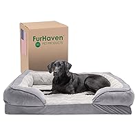 Furhaven Orthopedic Dog Bed for Large Dogs w/ Removable Bolsters & Washable Cover, For Dogs Up to 95 lbs - Plush & Velvet Waves Perfect Comfort Sofa - Granite Gray, Jumbo/XL