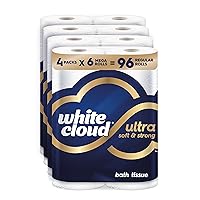 White Cloud Ultra Soft & Strong Toilet Paper, 4 packs of 6 Mega Rolls = 96 Regular Rolls