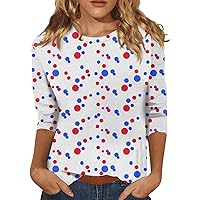 4Th of July Tops for Women 3/4 Length Sleeve Womens Tops Casual Patriotic Shirts Ladies Crew Neck Blouses Basic Graphic Tees