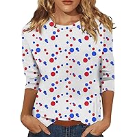 4Th of July Tops for Women 3/4 Sleeve Tops for Women Summer Casual Crew Neck Trendy Three Quarter Length T-Shirt