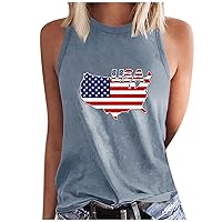 Womens American Map Flag Tank Tops Cute July 4th Independence Day Sleeve T-Shirts Summer Stars Stripes Tees Shirts