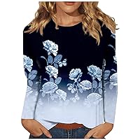 Shirts for Women Round Neck Long Sleeve Floral Print Tops 2024 Spring Fashion Plus Sized Lightweight Tees Tops