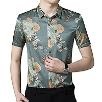 Summer Men's Light Business Casual Printed Shirt Mulberry Silk Short Sleeve Fashion Shirt