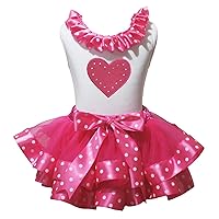 Petitebella Valentine's Day Dress Heart White Shirt Dots Ribbon Hot Pink Petal Skirt Nb-8y