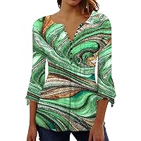 Blouses for Women Plus Size Women's Mid Length Sleeve V Neck Slim Fit Printed Top Casual Short Sleeve