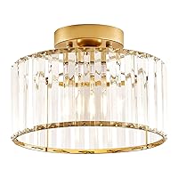 Modern Gold Semi Flush Mount Ceiling Light Crystal Hallway Light Fixture Metal Close to Ceiling Lamp for Kitchen Living Room Bathroom Entryway Bedroom