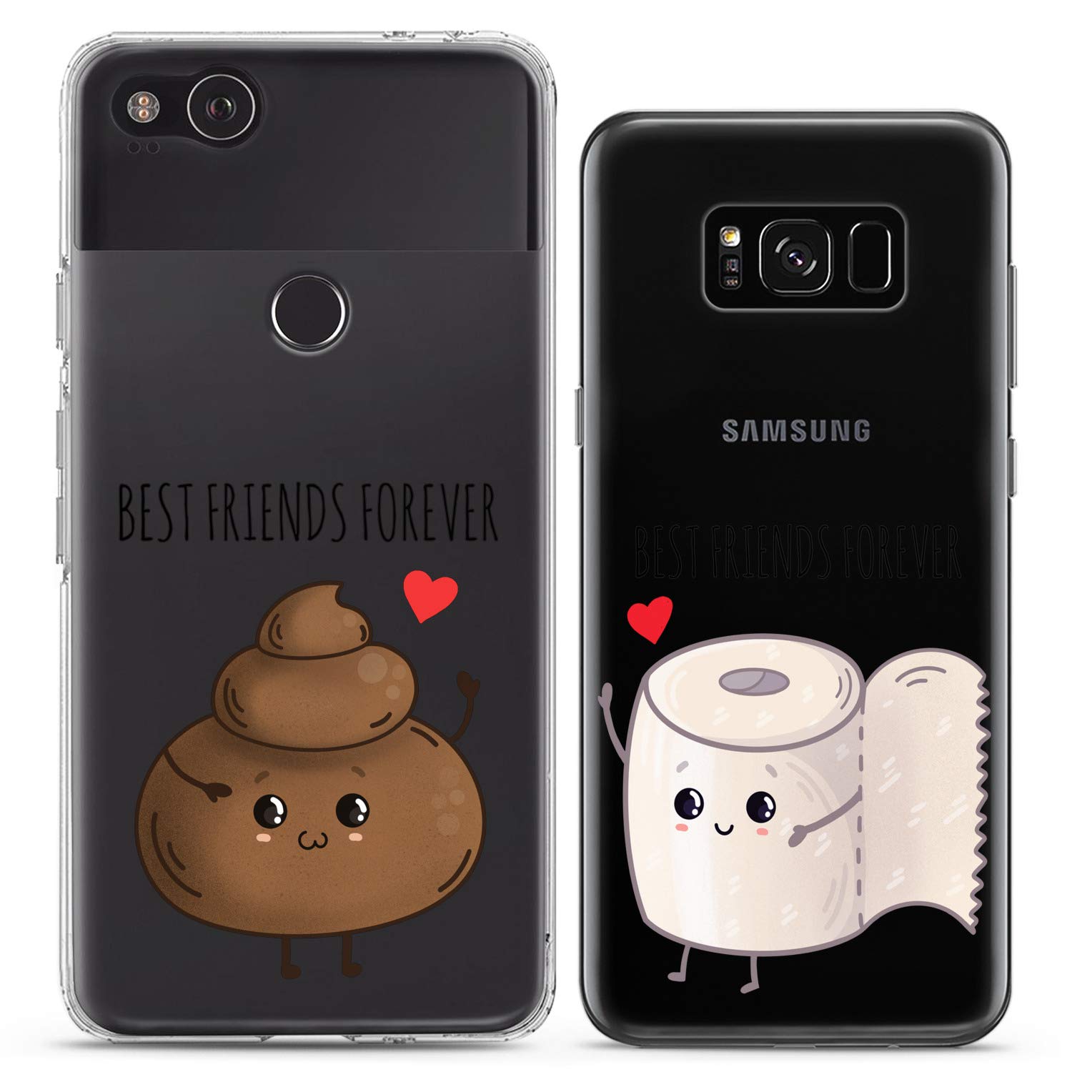 Cavka Matching Couple Cases Compatible for iPhone 14 13 Pro Max 12 Mini 11 Xs 6s 8 Plus 7 Xr 10 SE 5 Paper Clear Cover Slim fit Cute Print Design Cartoon Hilarious Poop Soft Flexible Toilet Roll Love