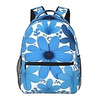 Blue Flowers Decorative Print Backpack Laptop Bag Cute Lightweight Casual Daypack For Men Women