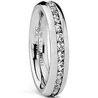 4MM High Polish Ladies Eternity Titanium Ring Wedding Band with Cubic Zirconia CZ Sizes 4 to 9