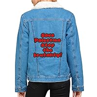Save Palestine Women's Sherpa Denim Jacket - Slogan Ladies Denim Jacket - Unique Denim Jacket