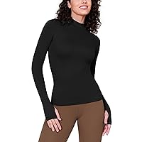 ODODOS Cloud Feeling Long Sleeve Shirts with Thumb Hole for Women Mock Neck Yoga T-Shirts Workout Tops