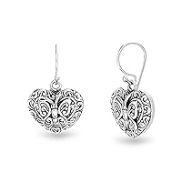 Oxidized Sterling Silver Textured Dangle French Wire Earrings for Women