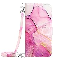 Compatible with Samsung A23 5G Case with Wallet Marble Leather Flip Cases Cover with Credit Card Holder for Women Pink Purple Gold with Long Crossbody Lanyard and Hand Strap