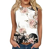 Womens Loose Fit Casual Flowy Tank Tops Round Neck Trendy Sleeveless Summer Tops 2024