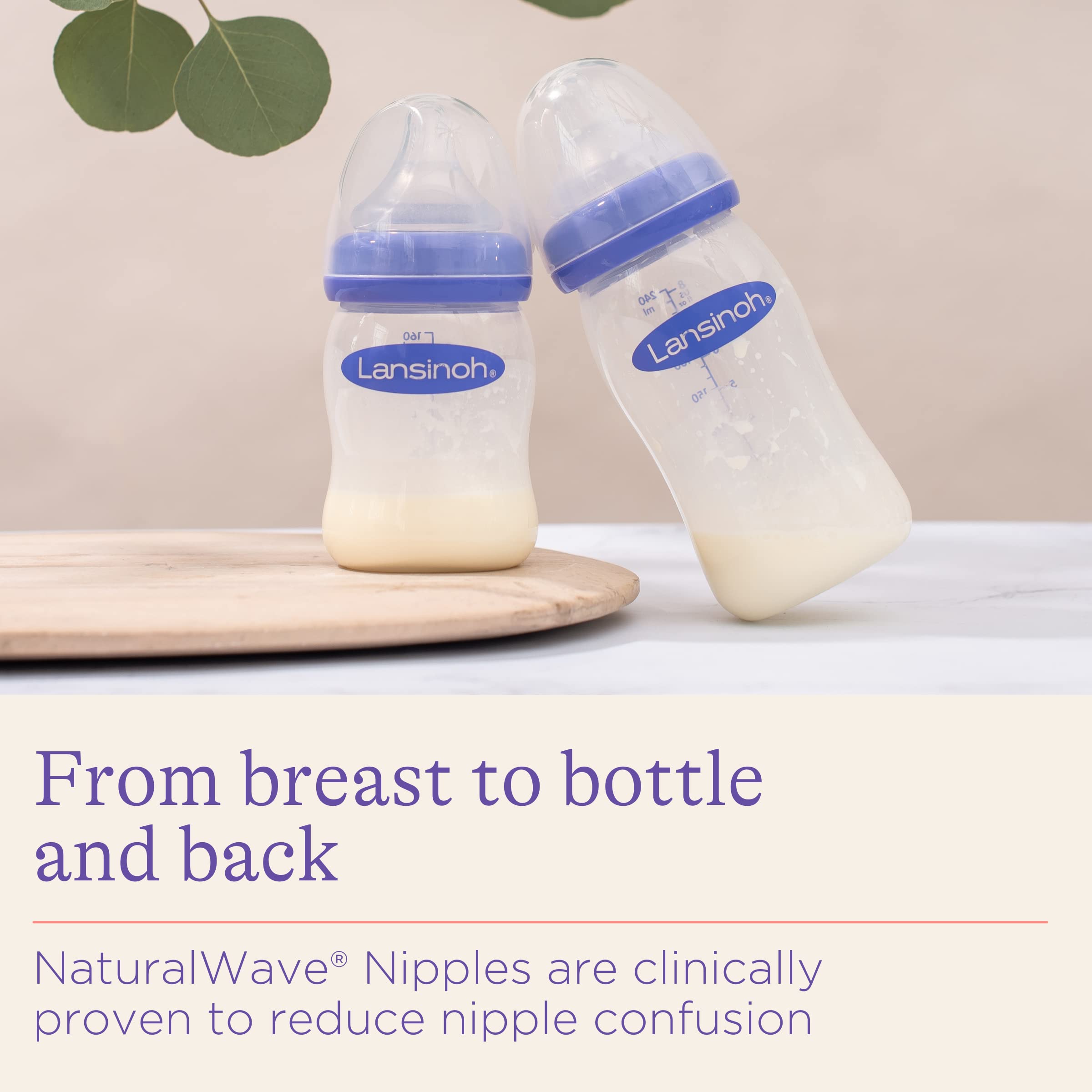 Lansinoh Baby Bottles for Breastfeeding Babies, 8 Ounces, 3 Count, Includes 3 Medium Flow Nipples (Size 3M)