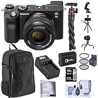 Sony Alpha 7C Mirrorless Camera with FE 28-60mm Lens, Black, Bundle with 128GB SD Card, Backpack, Mini Tripod, Extra Battery, Charger, Screen Protector and Accessories
