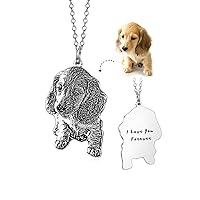 LONAGO Personalized Photo Necklace - Custom Person, Pet Cat Dog Picture Necklace Engraved Name Word Symbol Necklace Gift for Women Mother Girls (silver color)