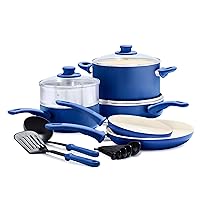 GreenLife Soft Grip Healthy Ceramic Nonstick 12 Piece Cookware Pots and Pans Set, PFAS-Free, Dishwasher Safe, Blue