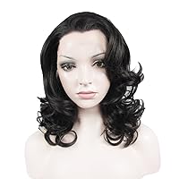 Lace Wig Synthetic Lace Front Wig Medium Length Wave Dark Brown Wig
