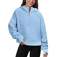 Womens Half Zip Hoodies Quarter Zipper Up Cropped Sweatshirt Long Sleeve Athletic Pullover Tops with Thumb Hole
