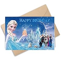 Princess Birthday Card Greeting Card Cute Greeting Cards Blank Inside with Envelopes for Girls Kids Sister 8 x 5.3 inch (20x13.5cm) (Ice World)