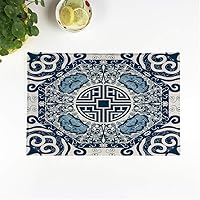 Set of 6 Placemats Blue Pattern Chinese Peony China Pottery Lotus Porcelain Abstract Non-Slip Doily Place Mat for Dining Kitchen Table