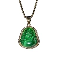 Dark Green Jade Necklace Men Women Jewelry Iced Laughing Spiritual Peace Buddha Pendant Necklace Rope Chain Genuine Certified Grade A Jadeite Jade Hand Crafted, Jade Necklace, 14k Gold Filled Laughing Jade Buddha Necklace, Green Jade Medallion, Fast Prime Shipping
