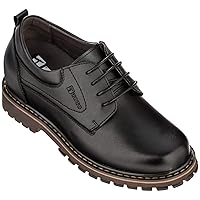 TOTO Men's Invisible Height Increasing Elevator Shoes - Leather Lace-up Round-toe Casual Low Top Work Boots - 3 Inches Taller