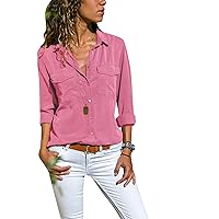 EFOFEI Womens Long Sleeve Button Down Open Front Loose Tops Shirt Blouse