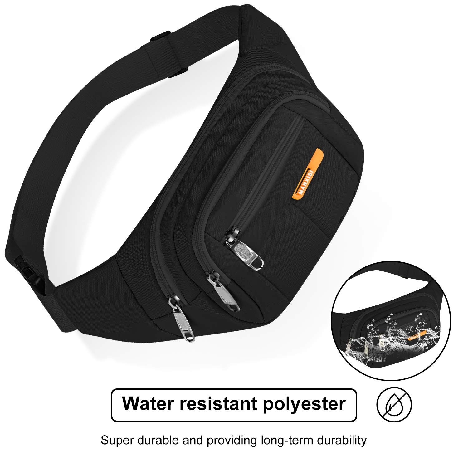 Fanny Pack for Men Women Waterproof Hip Bum Bag Waist Pack Bag Suitable for Outdoors Workout Traveling Casual Running Hiking Cycling Dog Walking Fishing(Black)